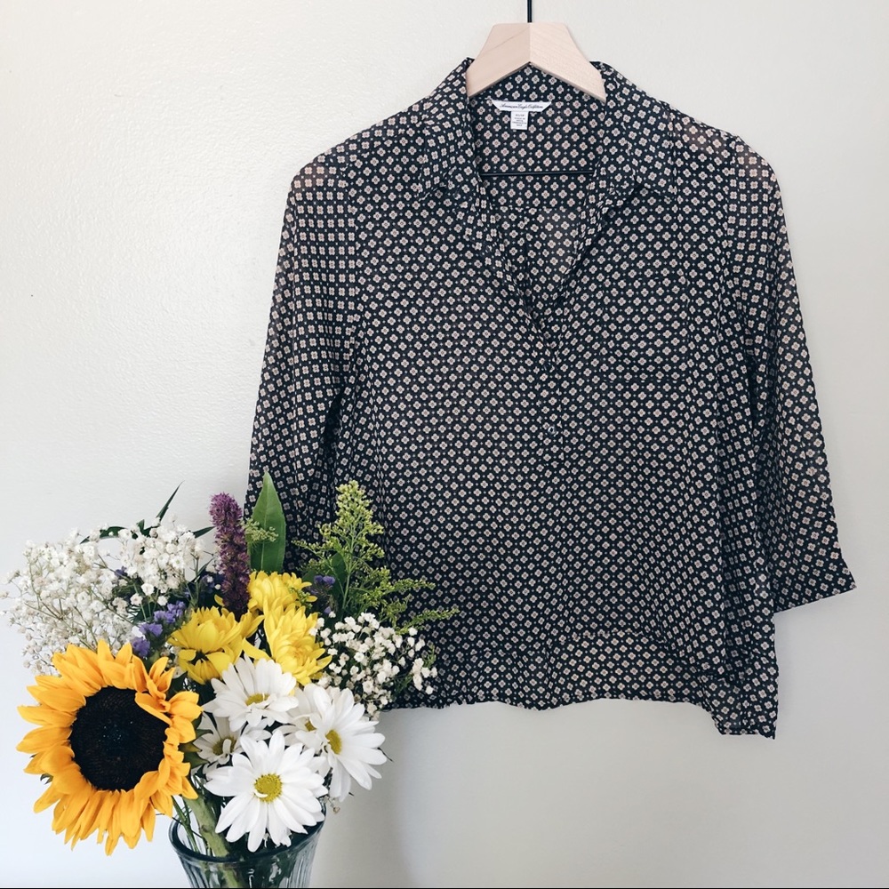 American Eagle Sheer Floral Print Dress Top